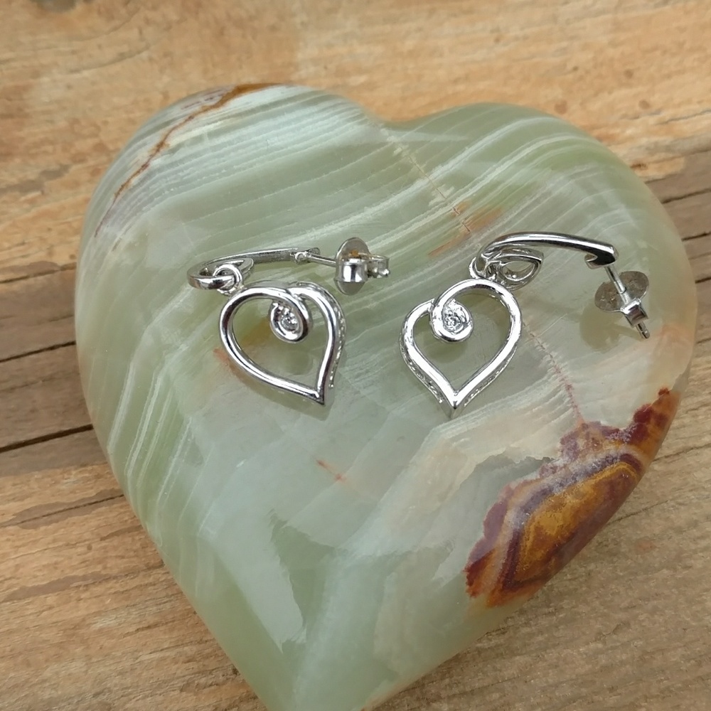 Zales Sterling Tilted Heart Diamond Drop Earrings